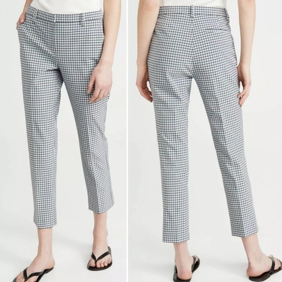 Theory Treeca Pants 10 Check Viscose slim cropped mid rise blue plaid office - Picture 1 of 13